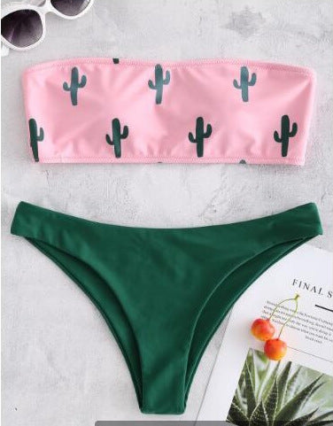 Damen Bandeau-Bikini mit verspieltem Kaktus-Muster Drune