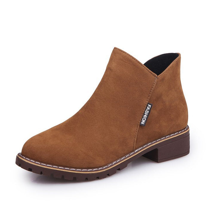 Damen nan knöchelhohe Velourslederimitat-Stiefelette mit robuster Traktorsohle und Komfortabsatz Drune