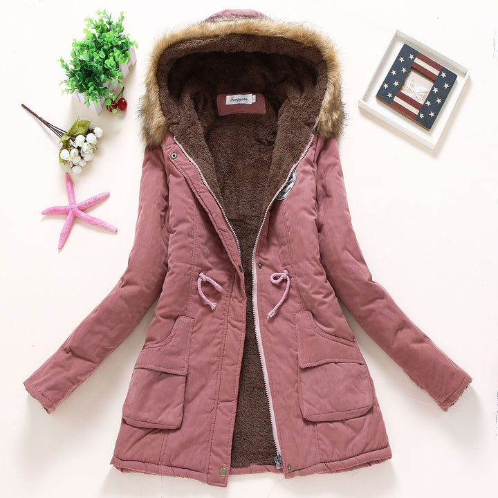 Damen nan langer Thermo-Parka mit kuscheliger Teddy-Innenfütterung, abnehmbarer Kunstfellkapuze und Tunnelzug-Taille Drune