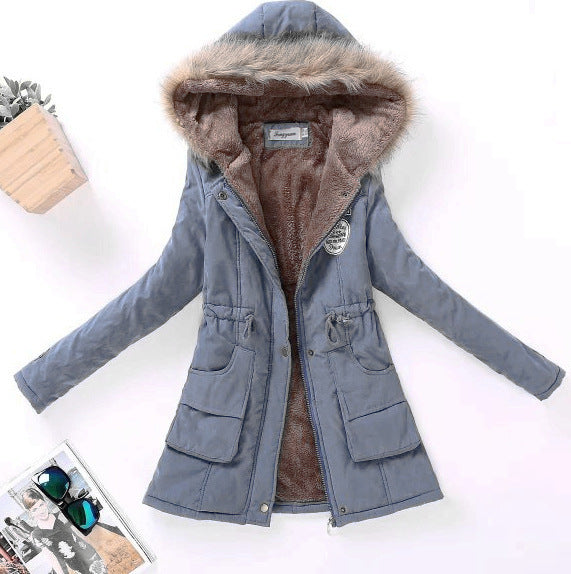 Damen nan langer Thermo-Parka mit kuscheliger Teddy-Innenfütterung, abnehmbarer Kunstfellkapuze und Tunnelzug-Taille Drune