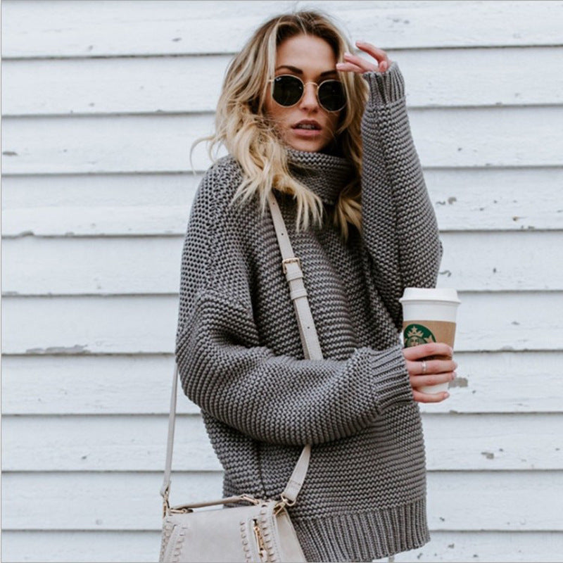 Damen Bequemer Strickpullover mit hohem Kragen und Struktur Drune