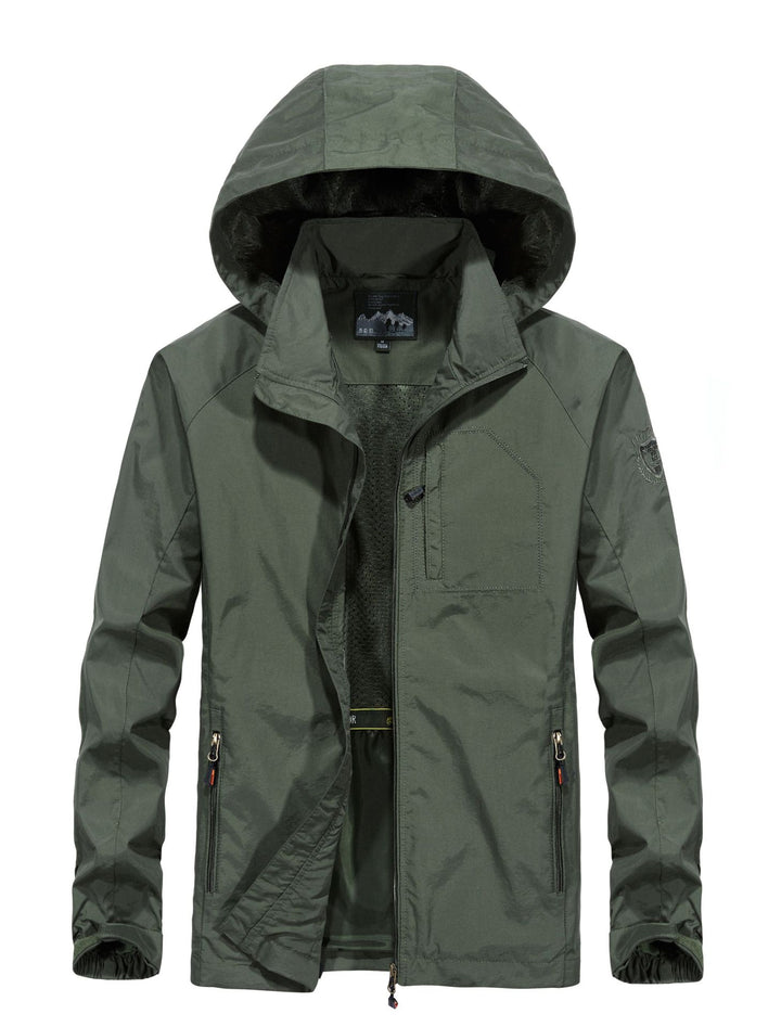 Herren Leichte Allwetter-Fieldjacke mit Kapuze, Mesh‑Innenfutter und Reißverschlusstaschen Drune