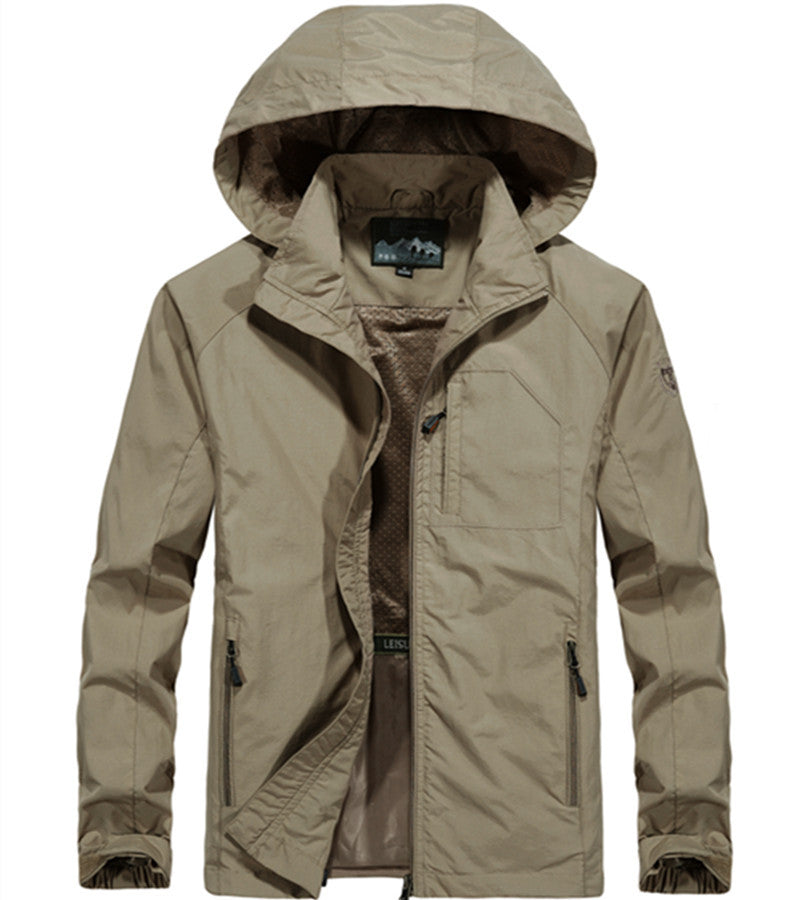 Herren Leichte Allwetter-Fieldjacke mit Kapuze, Mesh‑Innenfutter und Reißverschlusstaschen Drune