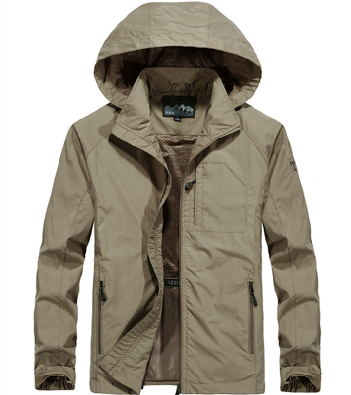 Herren Leichte Allwetter-Fieldjacke mit Kapuze, Mesh‑Innenfutter und Reißverschlusstaschen Drune