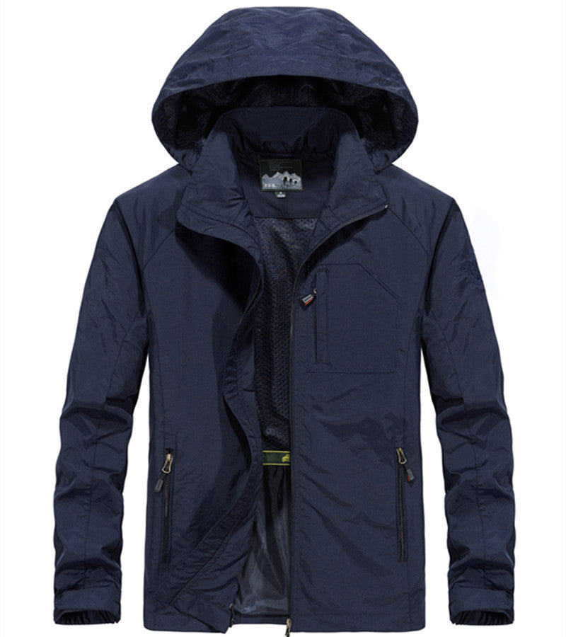 Herren Leichte Allwetter-Fieldjacke mit Kapuze, Mesh‑Innenfutter und Reißverschlusstaschen Drune