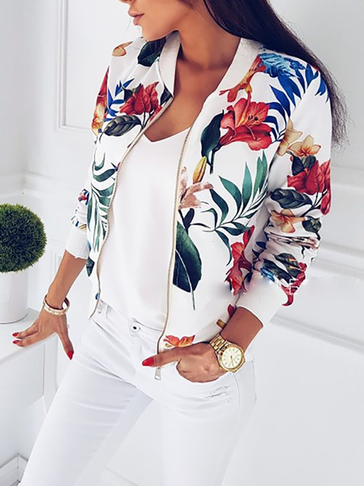 Damen Bomberjacke mit floralem Druck und elastischen Bündchen Drune