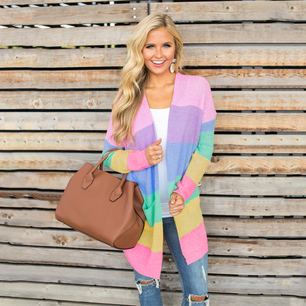 Damen Strickjacke mit buntem Blockmuster und praktischen Taschen Drune