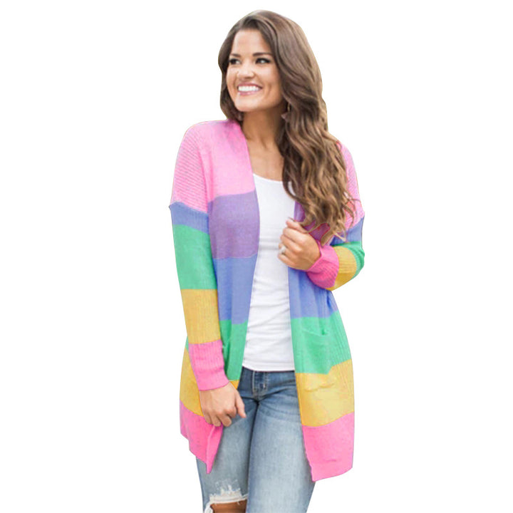 Damen Strickjacke mit buntem Blockmuster und praktischen Taschen Drune