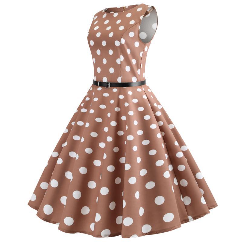 Damen Retro Swingkleid mit weitem Rock und klassischem Punktenmuster Drune