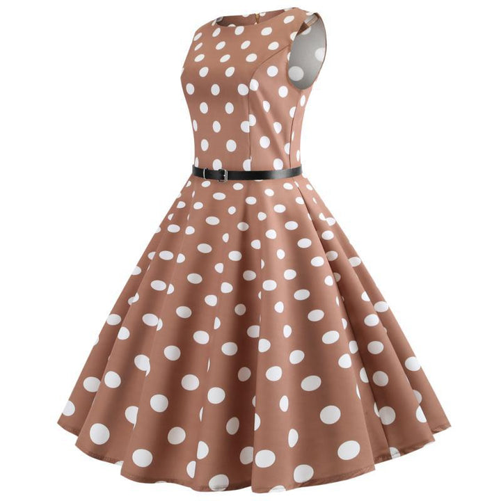 Damen Retro Swingkleid mit weitem Rock und klassischem Punktenmuster Drune