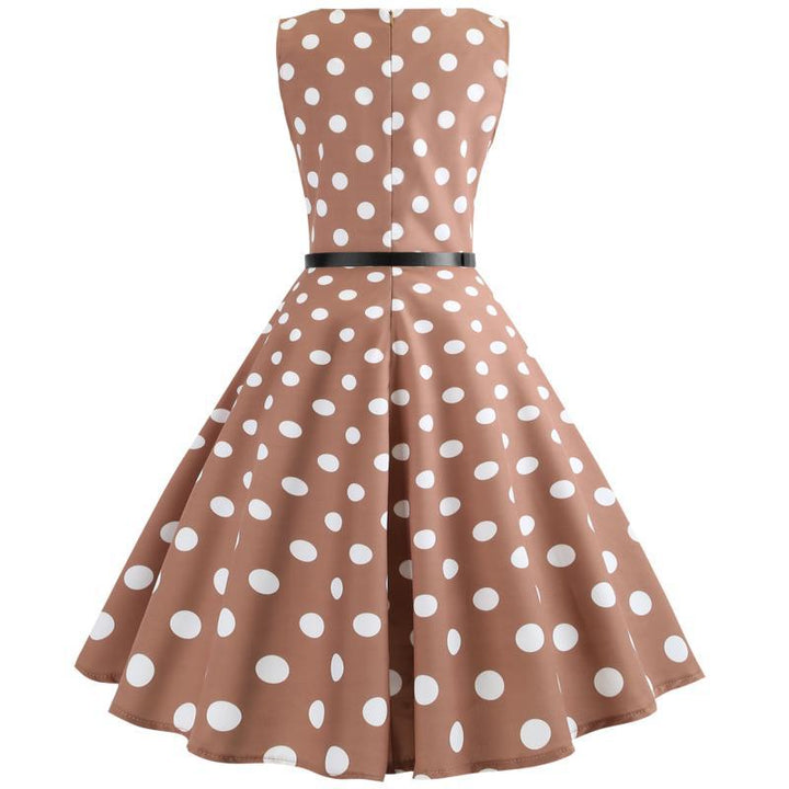 Damen Retro Swingkleid mit weitem Rock und klassischem Punktenmuster Drune