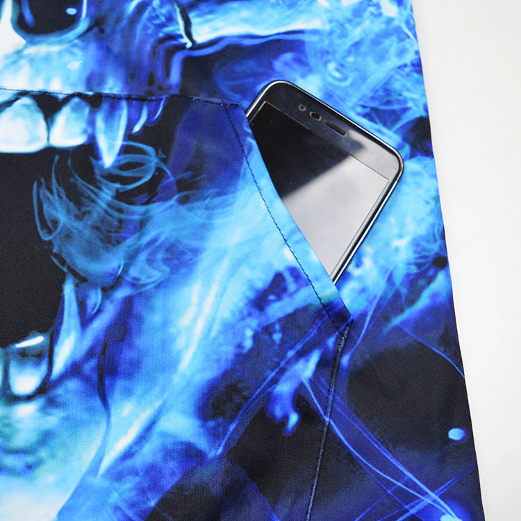 Herren Kapuzenpullover mit leuchtendem Flammenschädel-Print Drune