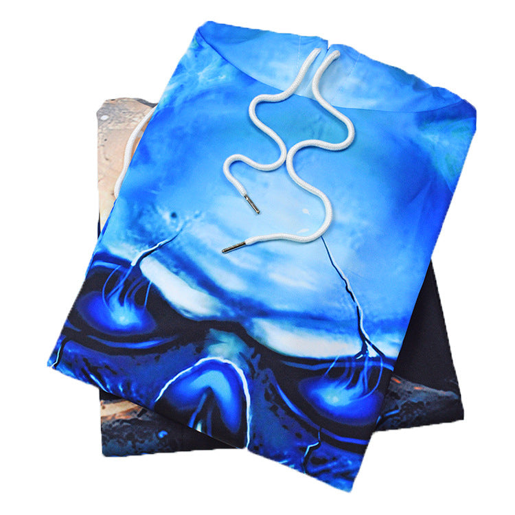 Herren Kapuzenpullover mit leuchtendem Flammenschädel-Print Drune