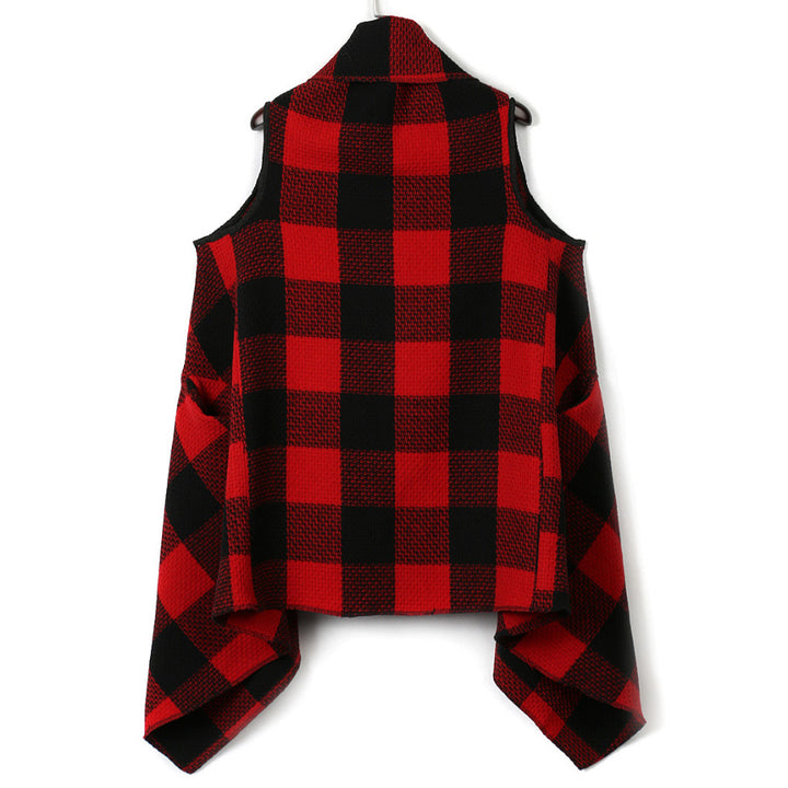 Damen Üppiger karierten Poncho Drune
