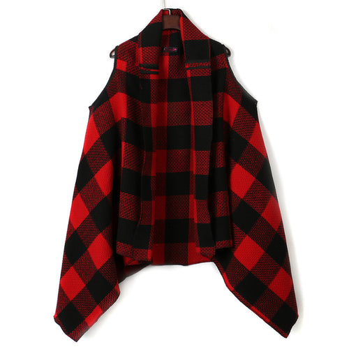 Damen Üppiger karierten Poncho Drune