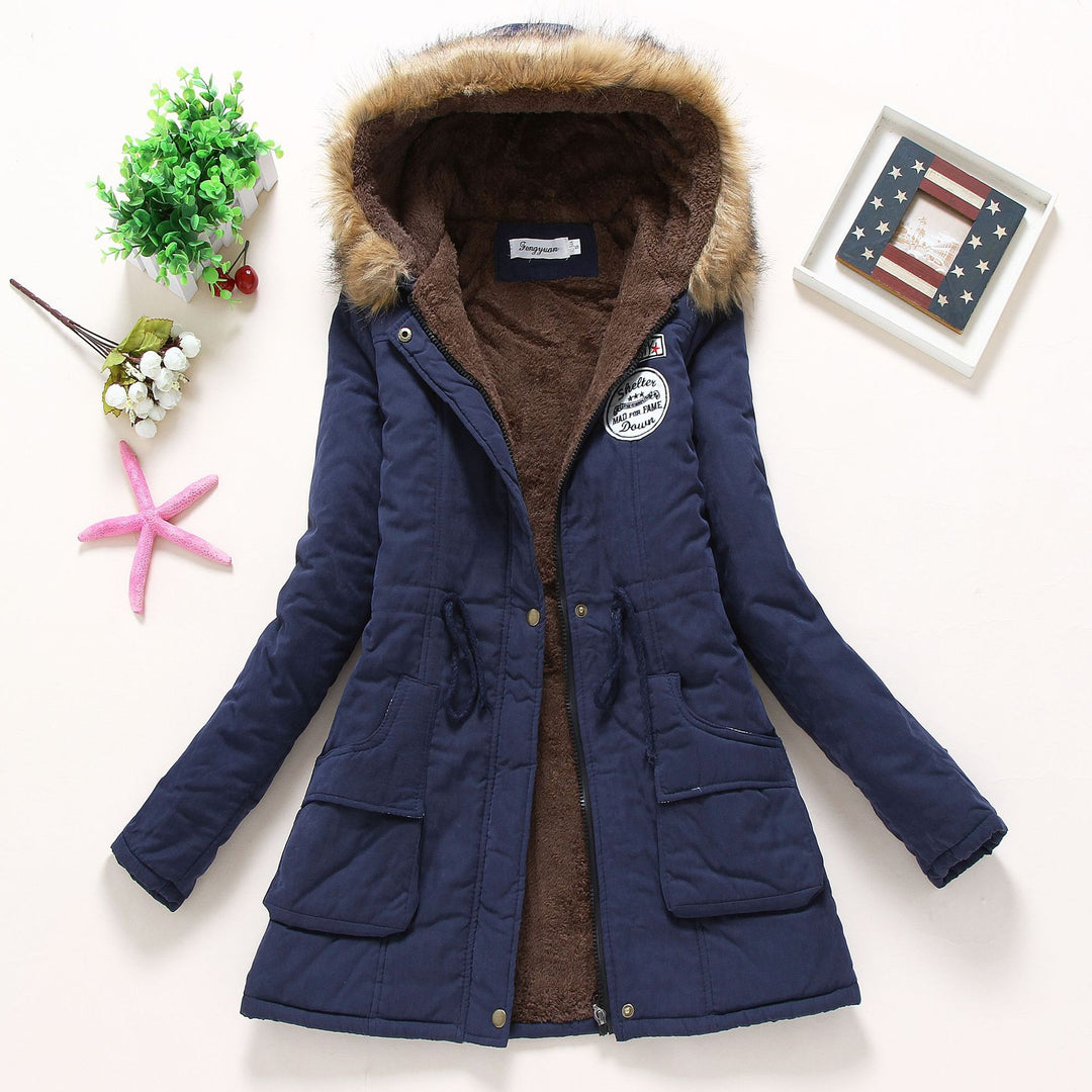 Damen nan langer Thermo-Parka mit kuscheliger Teddy-Innenfütterung, abnehmbarer Kunstfellkapuze und Tunnelzug-Taille Drune