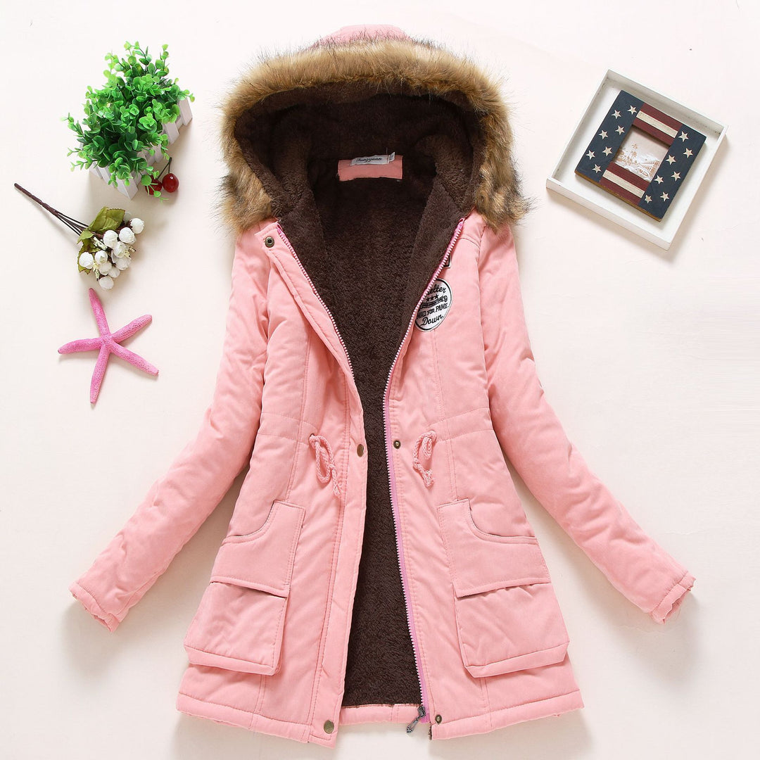 Damen nan langer Thermo-Parka mit kuscheliger Teddy-Innenfütterung, abnehmbarer Kunstfellkapuze und Tunnelzug-Taille Drune