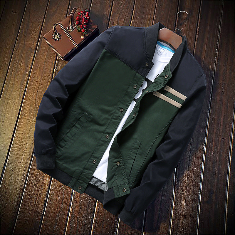 Herren Canvas-Bomberjacke im Field-Stil mit kontrastierenden Ärmeln und Bruststreifen Drune
