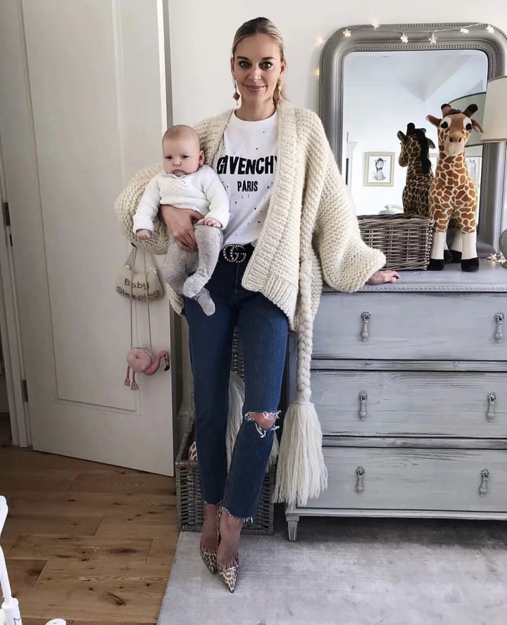 Damen Grobstrick-Cardigan mit geflochtenem Gürtel und langen Ärmeln Drune