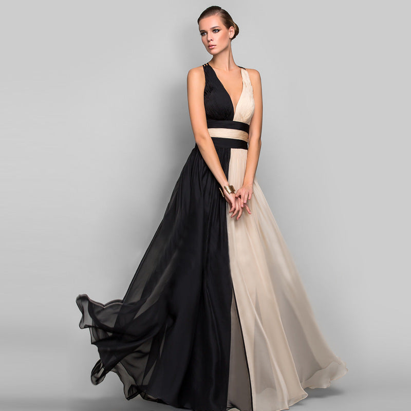 Drune | V-Ausschnitt Ärmelloses Farbblockkleid