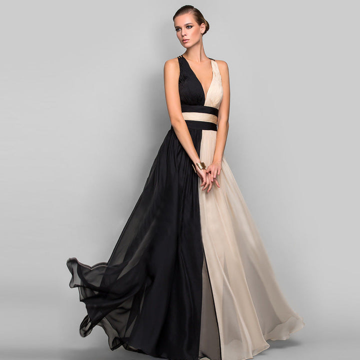 Drune | V-Ausschnitt Ärmelloses Farbblockkleid