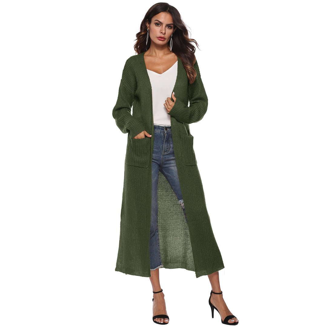 Damen lange Strickjacke mit offenen Fronttaschen und lässigem Schnitt Drune