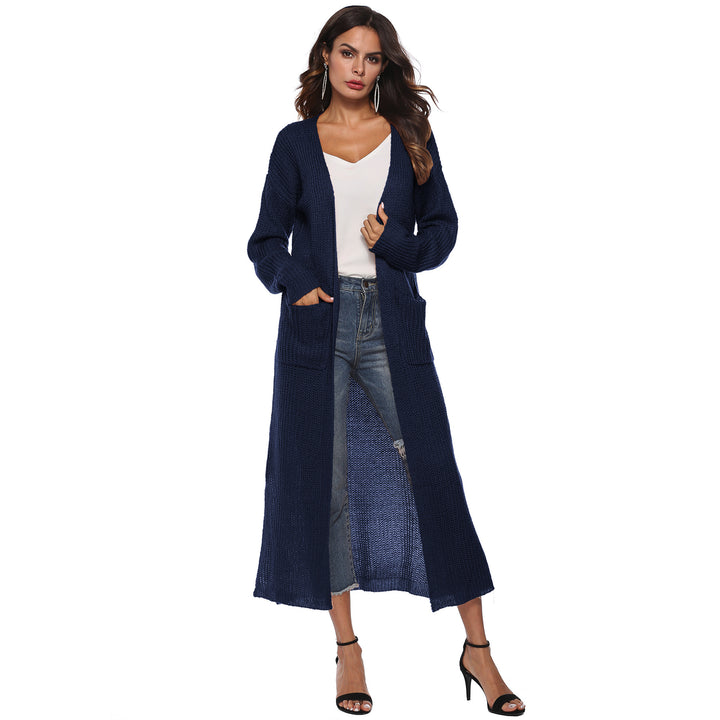 Damen lange Strickjacke mit offenen Fronttaschen und lässigem Schnitt Drune