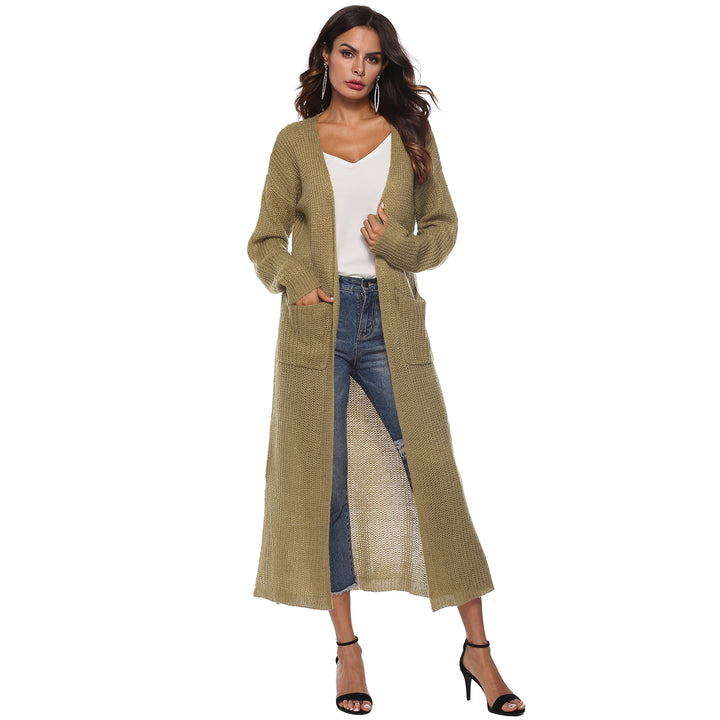 Damen lange Strickjacke mit offenen Fronttaschen und lässigem Schnitt Drune