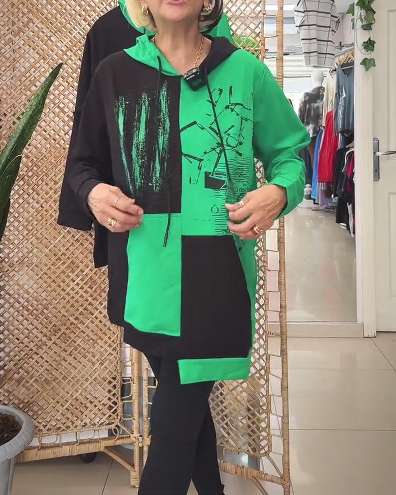 Drune | Sweatshirt mit Kapuze und Farbblock Print