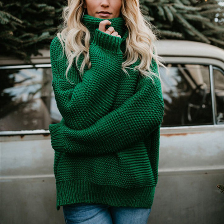 Damen Bequemer Strickpullover mit hohem Kragen und Struktur Drune