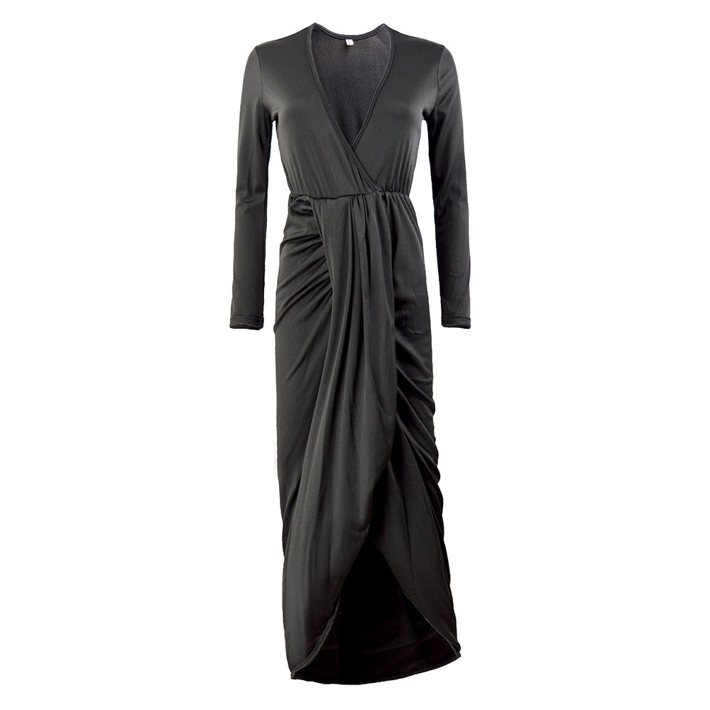 Damen Maxikleid mit elegantem Wickel-Design und tiefem V-Ausschnitt Drune