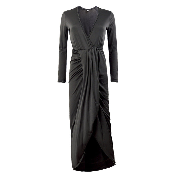 Damen Maxikleid mit elegantem Wickel-Design und tiefem V-Ausschnitt Drune