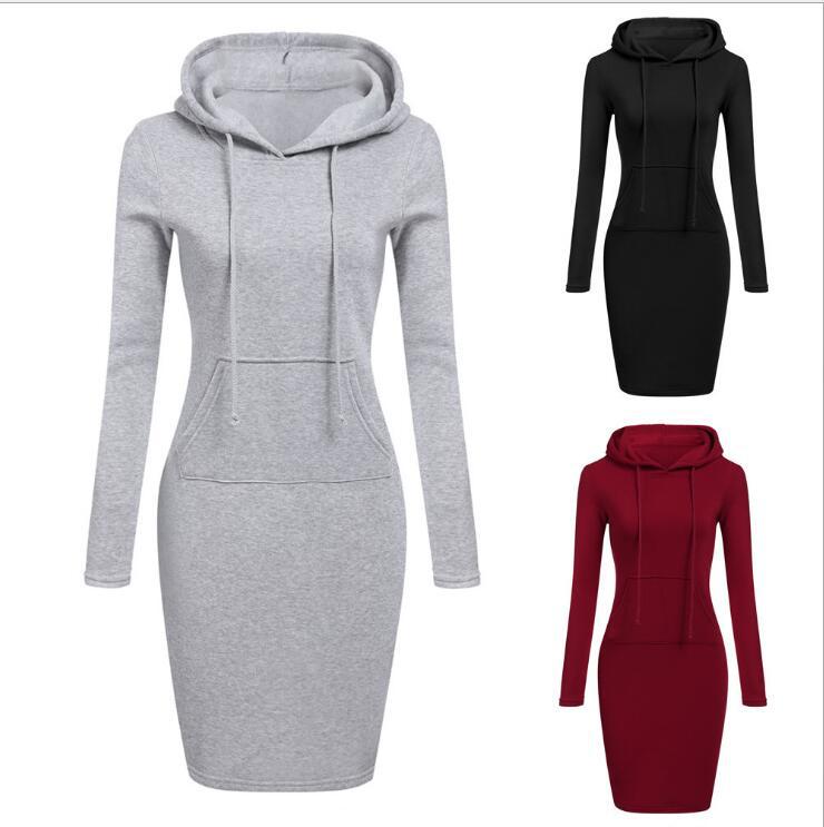 Damen Hoodie-Kleid mit praktischen Taschen und Kapuze Drune