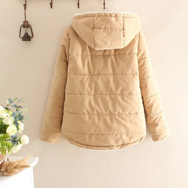 Damen Gepolsterte Winterjacke mit Teddyfutter und Kapuze Drune