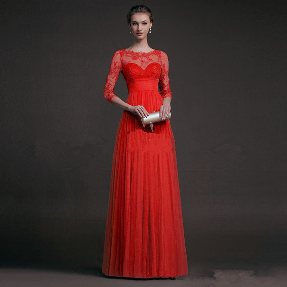 Damen Elegantes Abendkleid mit transparenter Spitze und schickem Rock Drune