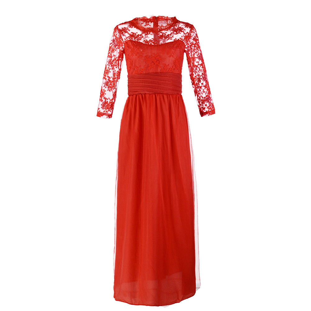 Damen Elegantes Abendkleid mit transparenter Spitze und schickem Rock Drune