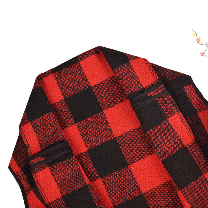 Damen Üppiger karierten Poncho Drune