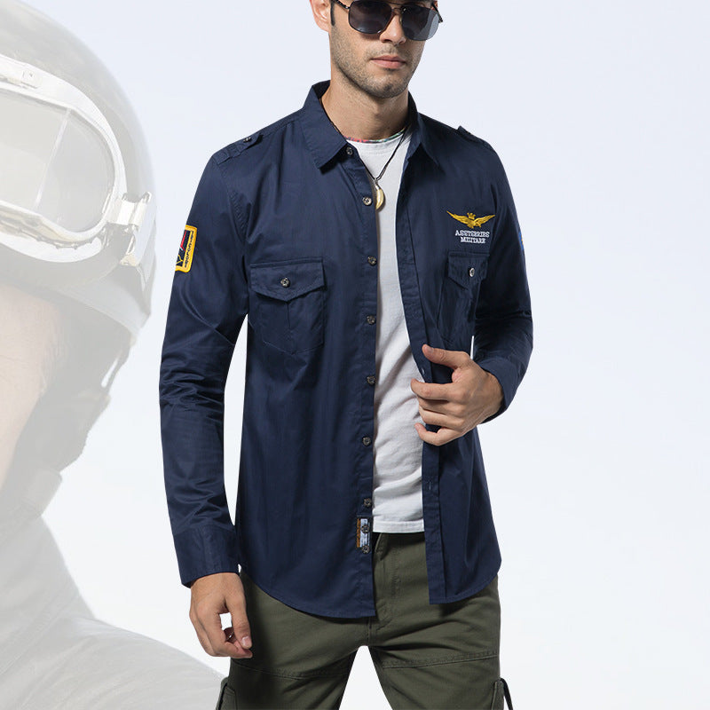 Herren  isolierte Military-Style Shirtjacke mit gestickten Patches und Kunstpelzfutter Drune