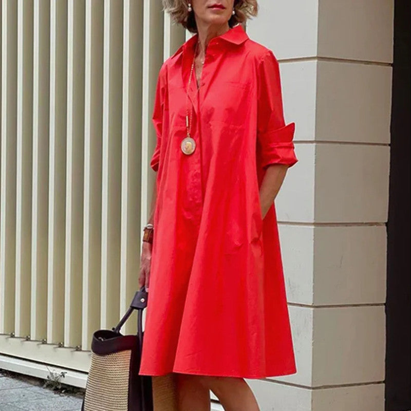 Drune | Hemdblusenkleid Mit Umlegekragen & Dreiviertelärmel