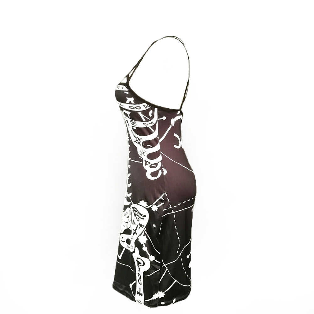 Damen figurbetontes Midi-Kleid mit grafischem Druck Drune