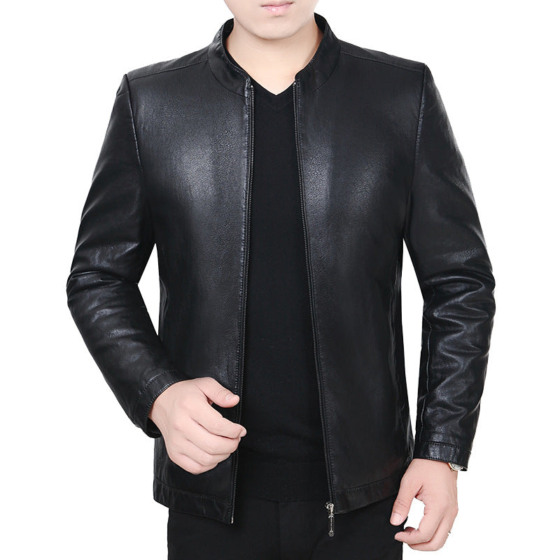Herren Lederjacke mit Stehkragen und minimalistischer Reißverschlussfront Drune