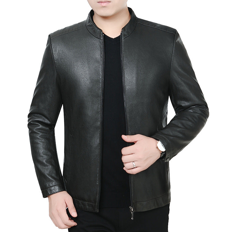 Herren Lederjacke mit Stehkragen und minimalistischer Reißverschlussfront Drune