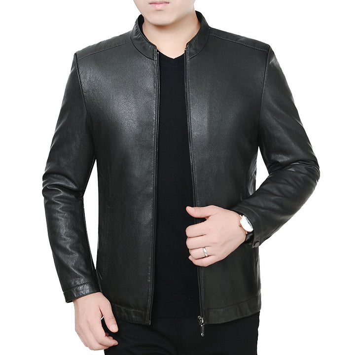 Herren Lederjacke mit Stehkragen und minimalistischer Reißverschlussfront Drune