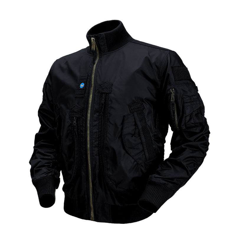 Herren Piloten-Bomberjacke mit Utility-Taschen und geripptem Stehkragen Drune