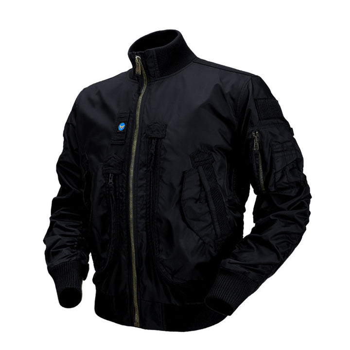 Herren Piloten-Bomberjacke mit Utility-Taschen und geripptem Stehkragen Drune