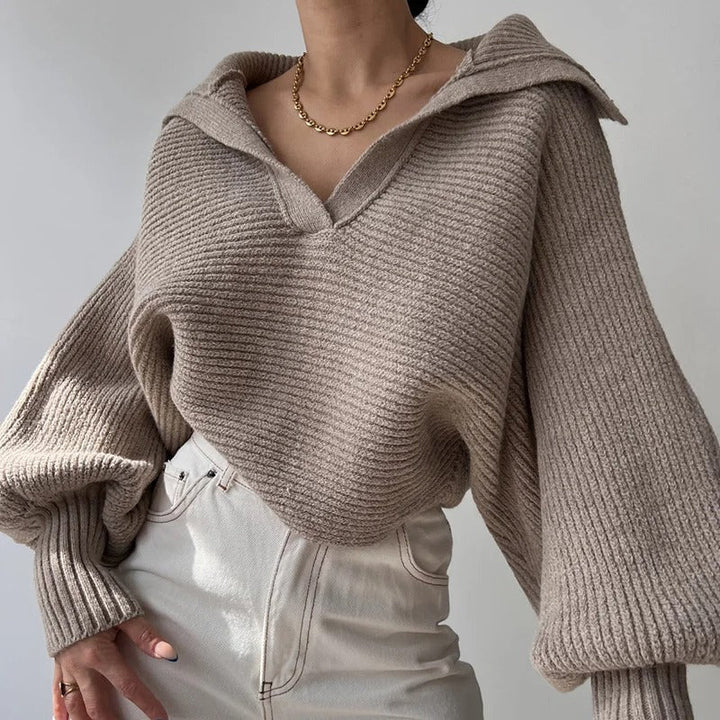 Drune | Strickpullover mit Laternenärmeln und offenem Kragen