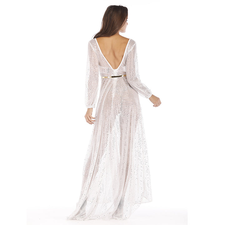 Damen Hochwertiges Abendkleid mit funkelnden Pailletten und transparentem Stoff Drune