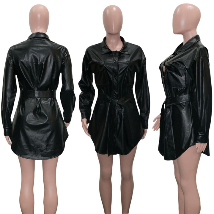 Drune | Kunstleder-Hemdkleid mit Gürtel