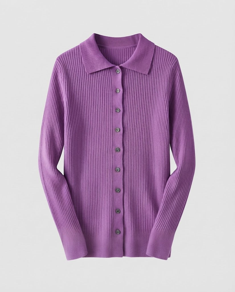 Damen Feiner Rippenstrick-Cardigan mit Hemdkragen und passendem Trägertop Drune