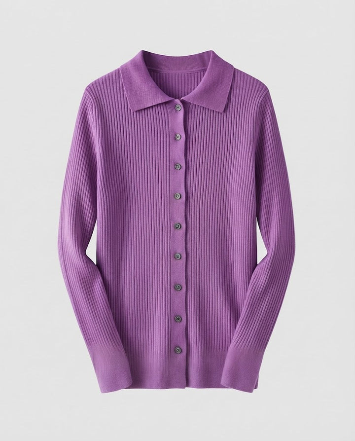 Damen Feiner Rippenstrick-Cardigan mit Hemdkragen und passendem Trägertop Drune